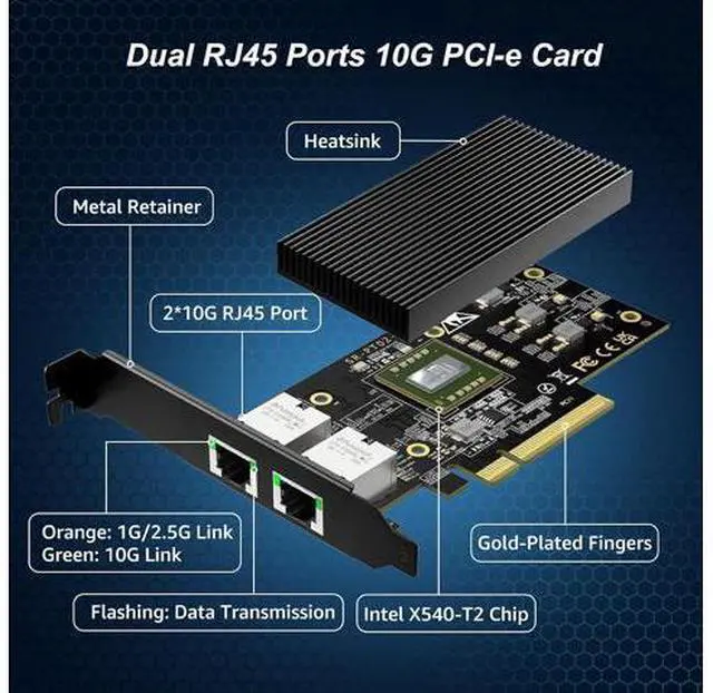 Alt view image 3 of 7 - 10G Network Card Dual RJ45 Port, YuanLey 10G Base-T Ethernet Card with Intel X540 Conrtoller, PCIE to 10Gb RJ45 Ethernet Adapter NIC Compatible with PCI Express X8,X16, for Windows, Linux OS, VMware