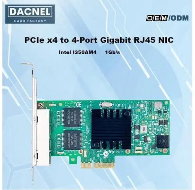 Alt view image 2 of 7 - 4-Port Gigabit Network Card, PCIe x4, RJ45 Ethernet Adapter, 1Gb/s I350AM4 Chipset