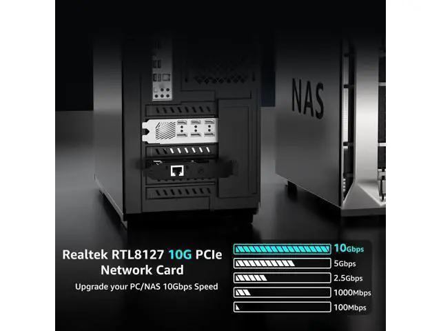 Alt view image 4 of 7 - NICGIGA 10Gb PCIe 4.0 x1 Network Card, Realtek RTL8127 Ethernet Adapter. | 10G/5G/2.5G/1G RJ45 Multi-Gigabit LAN NIC, Support Windows 10/11/Server, Linux, NAS, Low Profile Bracket