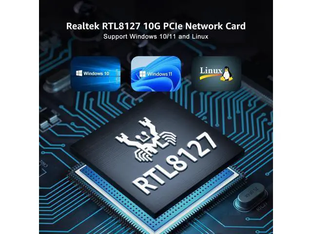 Alt view image 6 of 7 - NICGIGA 10Gb PCIe 4.0 x1 Network Card, Realtek RTL8127 Ethernet Adapter. | 10G/5G/2.5G/1G RJ45 Multi-Gigabit LAN NIC, Support Windows 10/11/Server, Linux, NAS, Low Profile Bracket