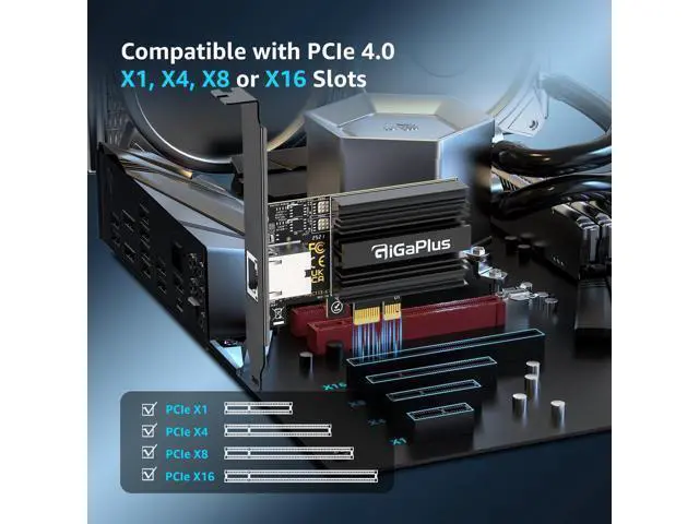 Alt view image 2 of 7 - 10Gbe PCI-e4.0 X1 Network Card, Marvell AQC113 Controller, 10G Base-T RJ45 Port NIC, GiGaPlus 100/1000/2500/10000Mbps Ethernet Card, 10Gb Ethernet Adapter Support Windows10/11/Windows Server/Linux