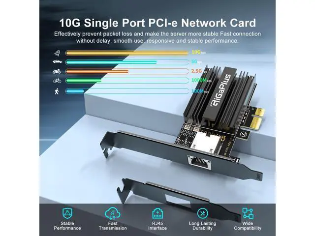 Alt view image 4 of 7 - 10Gbe PCI-e4.0 X1 Network Card, Marvell AQC113 Controller, 10G Base-T RJ45 Port NIC, GiGaPlus 100/1000/2500/10000Mbps Ethernet Card, 10Gb Ethernet Adapter Support Windows10/11/Windows Server/Linux