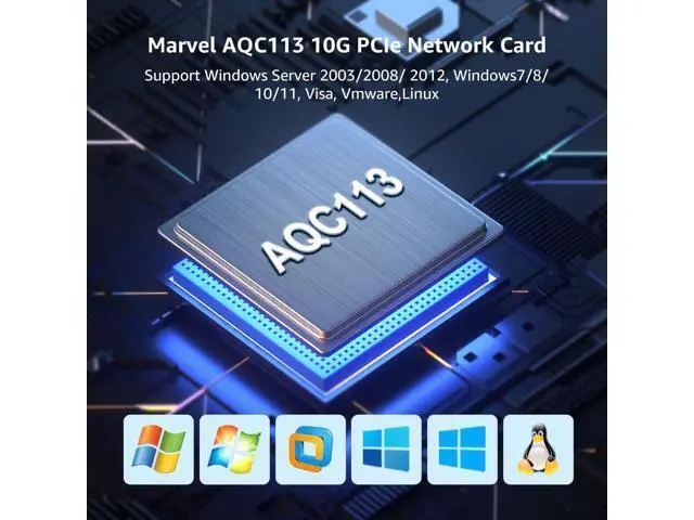 Alt view image 7 of 7 - 10Gbe PCI-e4.0 X1 Network Card, Marvell AQC113 Controller, 10G Base-T RJ45 Port NIC, GiGaPlus 100/1000/2500/10000Mbps Ethernet Card, 10Gb Ethernet Adapter Support Windows10/11/Windows Server/Linux