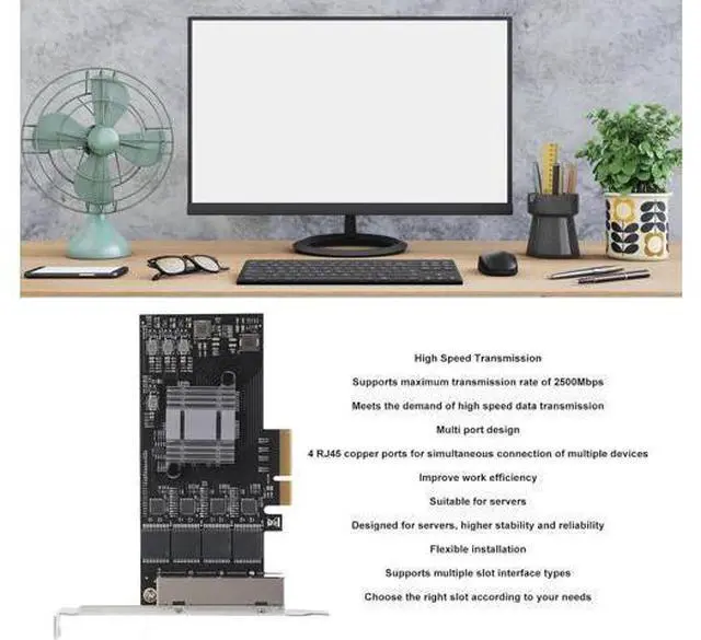 Alt view image 3 of 7 - 2.5Gb PCIe Network Card, 100/1000/2500Mbps Gigabit Ethernet Network Adapter with 8 LED Indicators, RJ45 PCI Express2.0 Ethernet Interface Adapter, for, for Linux, for