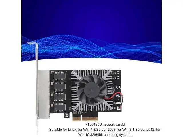 Alt view image 4 of 7 - 4 Port PCIe Ethernet Network Card, 100/1000/2500Mbps PCI LAN Card, Gigabit Ethernet Interface Adapter with 8 LED Indicators, RJ45, X4,X8,X16 Slot, for Linux for