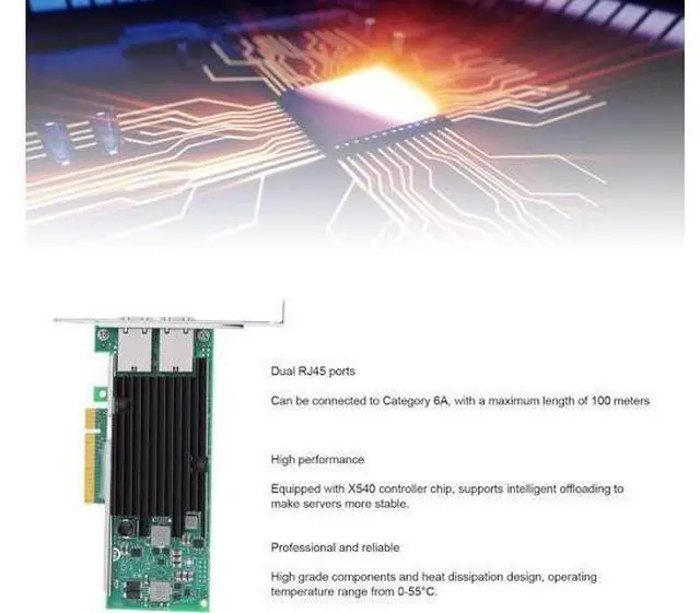 Alt view image 3 of 7 - ciciglow X540T2 Dual Port 10 G b E Network Card, PCIe 3.0 X8 RJ45 Ethernet Adapter with Profile Bracket, for W Server Data Center