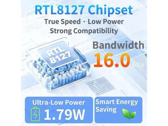Alt view image 4 of 7 - 10G PCIe Network Card with Single Port PCIe 4.0 X1 RJ45,10 Gigabit Ethernet Adapter with Realtek8127(PXE) Multi-Gigabit Network Speeds 10G/5G/2.5G/1Gbps for Servers PCs Windows Linux