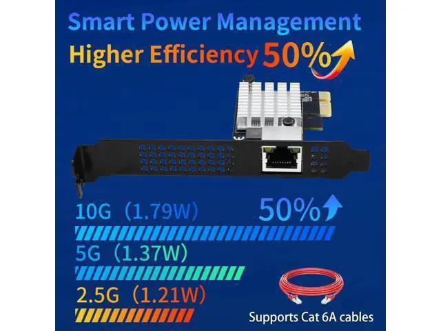 Alt view image 6 of 7 - 10G PCIe Network Card with Single Port PCIe 4.0 X1 RJ45,10 Gigabit Ethernet Adapter with Realtek8127(PXE) Multi-Gigabit Network Speeds 10G/5G/2.5G/1Gbps for Servers PCs Windows Linux