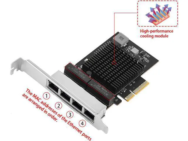 Alt view image 3 of 7 - 2.5 Gigabit 4 Port PCIe RJ45 10/100/1000/2500Mbps 8125B Chip 4 Port Gigabit Networking Card Adapter for Desktop