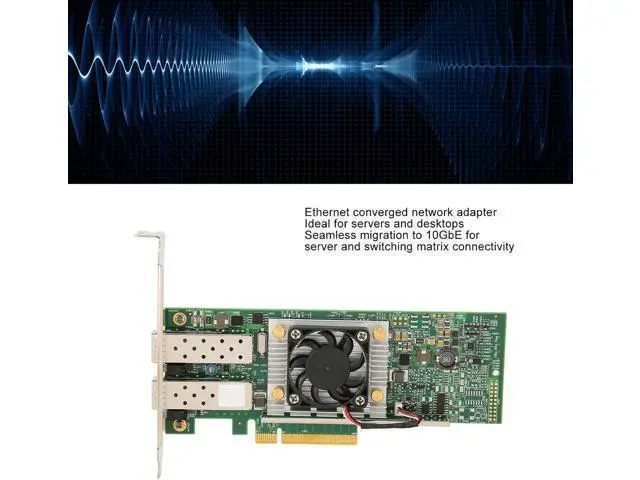 Alt view image 2 of 7 - 10Gb PCIE NIC Network Card, Dual SFP Port, with BCM57810 Controller, PCIe X8 Ethernet Converged Network Adapter with Cooling Fan, Fast Heat Dissipation
