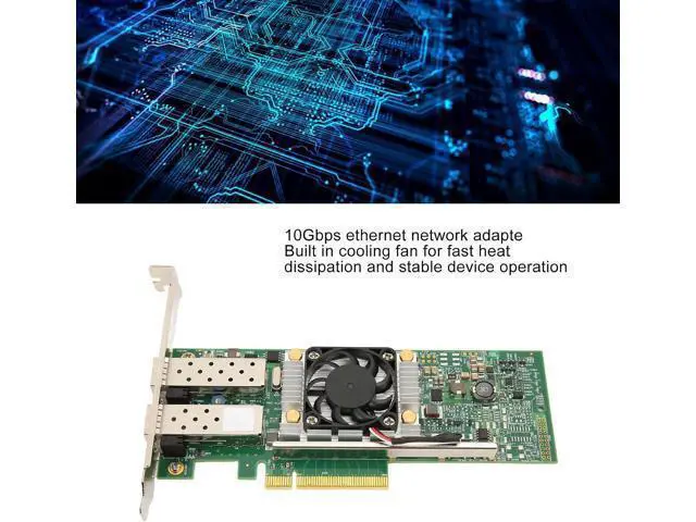 Alt view image 3 of 7 - 10Gb PCIE NIC Network Card, Dual SFP Port, with BCM57810 Controller, PCIe X8 Ethernet Converged Network Adapter with Cooling Fan, Fast Heat Dissipation