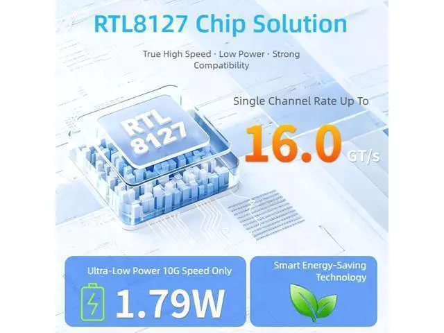 Alt view image 4 of 7 - 10Gbps PCIE4.0 to RJ45 Networking Card RTL8127 Chip Gigabit Ethernet PCIE Adapter 10000Mbps for PC Desktop