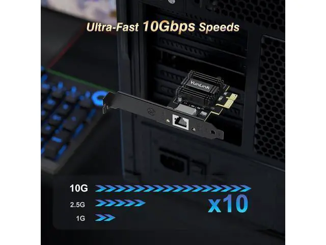 Alt view image 2 of 7 - 10Gb PCIe Network Card, VunLink 10GbE RJ45 Ethernet Card with Realtek RTL8127AT, Multi-Gig 10G/5G/2.5G/1G NIC Adapter for PC, NAS & Server, PCIe 4.0 x1, Windows 10/11/Linux