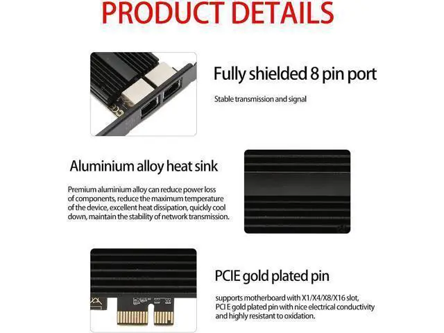 Alt view image 6 of 7 - PCIe Network Card 2.5Gbps Dual Port I226-V Chip Gigabit Ethernet Adapter RJ45 LAN Card for Desktop Server PC Aluminum Alloy Includes Low Profile Bracket