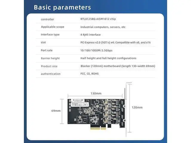Alt view image 3 of 7 - Quad-Port 2.5gb Gigabit Network Card with RTL8125B PCIe X4 Ethernet Adapter 4*RJ45 Port LAN INC Cards Support ESXi, Soft Routing, PXE Boot, Network Aggregation Server