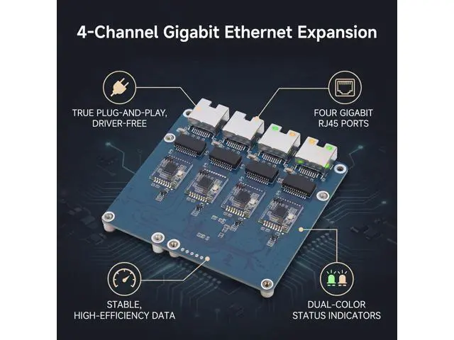 Alt view image 4 of 7 - PCIe to Gigabit ETH Board, 4-Channel Gigabit Ethernet Adapter, PCI Express Network Card with RJ45 Ports, Ideal for 5, Plug and Play, No Driver Required