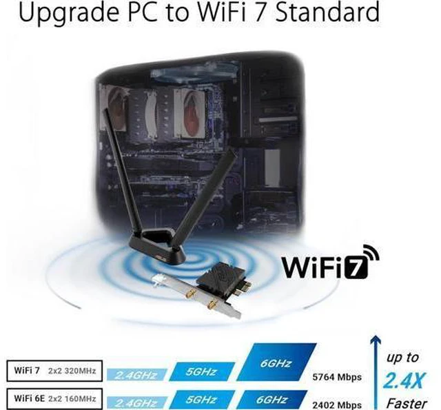 Alt view image 3 of 7 - ASUS PCE-BE92BT WiFi 7 PCI-E Adapter with 2 External Antennas. Supporting 6GHz Band, 320MHz, Bluetooth 5.4, WPA3 Network Security, OFDMA and MU-MIMO, only Compatible with Intel motherboards