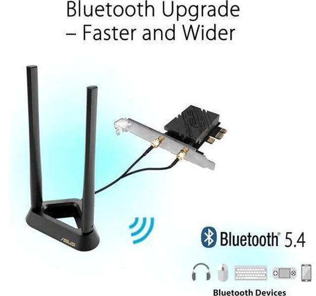 Alt view image 5 of 7 - ASUS PCE-BE92BT WiFi 7 PCI-E Adapter with 2 External Antennas. Supporting 6GHz Band, 320MHz, Bluetooth 5.4, WPA3 Network Security, OFDMA and MU-MIMO, only Compatible with Intel motherboards