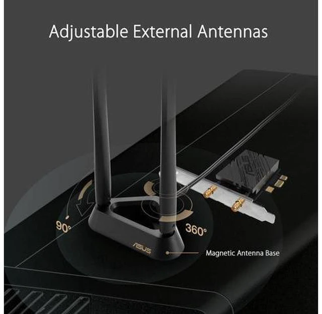 Alt view image 7 of 7 - ASUS PCE-BE92BT WiFi 7 PCI-E Adapter with 2 External Antennas. Supporting 6GHz Band, 320MHz, Bluetooth 5.4, WPA3 Network Security, OFDMA and MU-MIMO, only Compatible with Intel motherboards