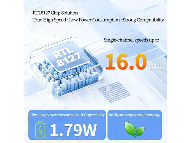 Alt view image 5 of 6 - PCIe 4.0 X1 to RJ45 10G Ethernet Network Card RTL8127 Chip High-Speed LAN Adapter with Multi-Speed Compatible with Windows/Linux Desktop, Server, and Gaming PC