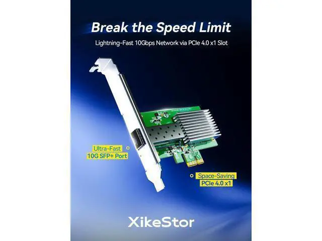 Alt view image 2 of 7 - 10Gb SFP+ PCIe 4.0 x1 Network Card 10GbE LAN NIC Adapter | RTL8127AF chip, aluminum heatsink, full-height and low-profile brackets for PC, NAS, Win, Linux, servers