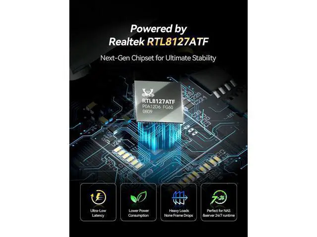 Alt view image 3 of 7 - 10Gb SFP+ PCIe 4.0 x1 Network Card 10GbE LAN NIC Adapter | RTL8127AF chip, aluminum heatsink, full-height and low-profile brackets for PC, NAS, Win, Linux, servers
