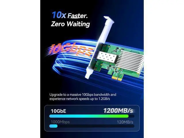 Alt view image 4 of 7 - 10Gb SFP+ PCIe 4.0 x1 Network Card 10GbE LAN NIC Adapter | RTL8127AF chip, aluminum heatsink, full-height and low-profile brackets for PC, NAS, Win, Linux, servers