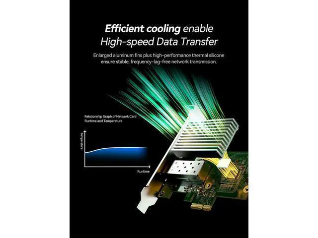 Alt view image 7 of 7 - 10Gb SFP+ PCIe 4.0 x1 Network Card 10GbE LAN NIC Adapter | RTL8127AF chip, aluminum heatsink, full-height and low-profile brackets for PC, NAS, Win, Linux, servers