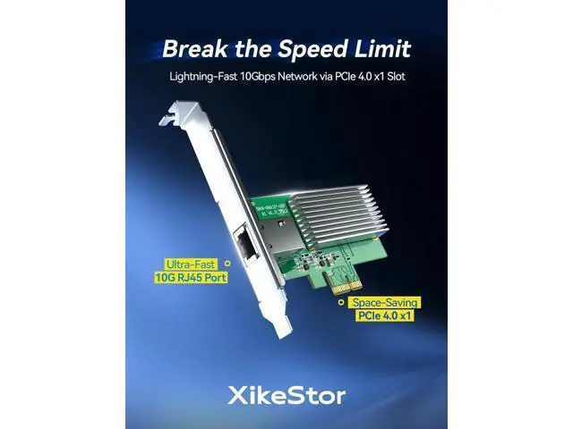 Alt view image 2 of 7 - 10Gb PCIe 4.0 x1 Network Card 10GBase-T RJ45 LAN NIC Adapter | RTL8127AT chip, aluminum heatsink,, full-height and low-profile brackets for PC, NAS, servers