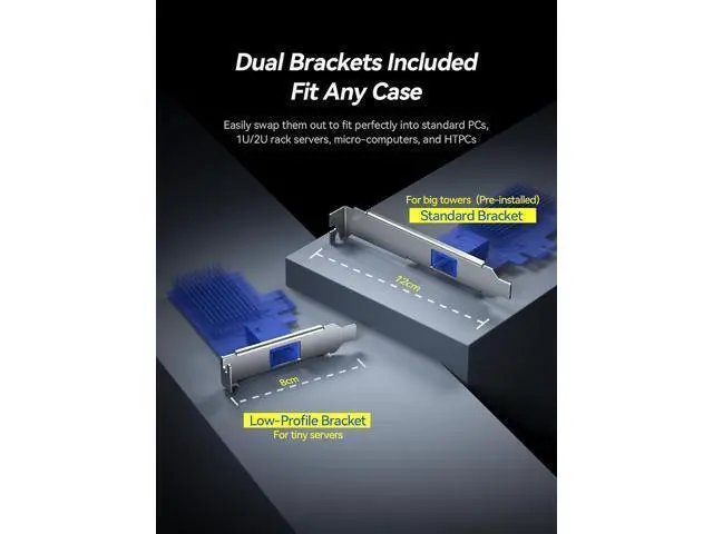 Alt view image 6 of 7 - 10Gb PCIe 4.0 x1 Network Card 10GBase-T RJ45 LAN NIC Adapter | RTL8127AT chip, aluminum heatsink,, full-height and low-profile brackets for PC, NAS, servers