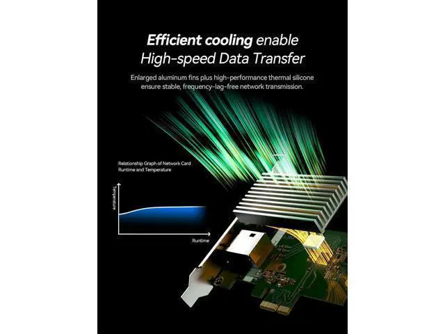 Alt view image 7 of 7 - 10Gb PCIe 4.0 x1 Network Card 10GBase-T RJ45 LAN NIC Adapter | RTL8127AT chip, aluminum heatsink,, full-height and low-profile brackets for PC, NAS, servers