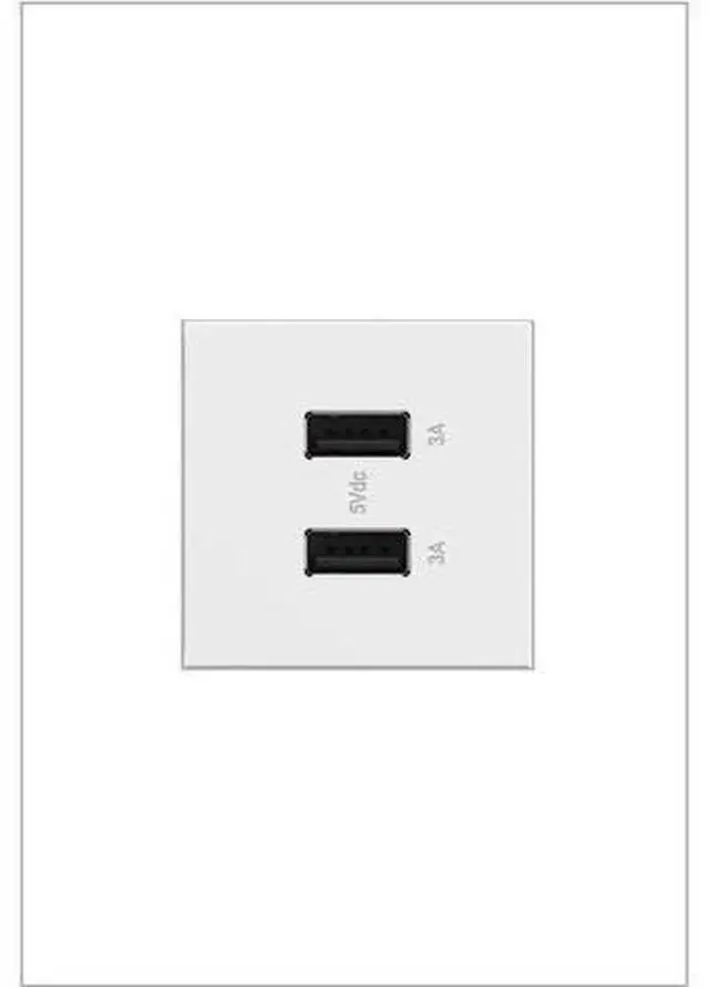 Main image of Legrand Adorne USB Outlet, Type A Module, Full Size, 3.1/6.0A, White, ARUSB2AA6W4