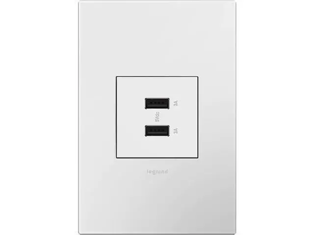 Alt view image 2 of 5 - Legrand Adorne USB Outlet, Type A Module, Full Size, 3.1/6.0A, White, ARUSB2AA6W4