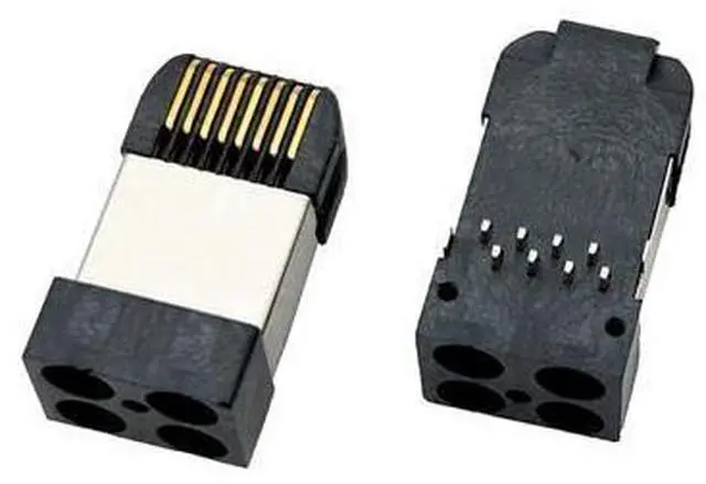 Main image of RJ45 Network Connector Modular Plug, cat.5e 8-Pin Ethernet Plug with Gold-Plated Contacts, Black Housing for PCB 10PCS per Bag