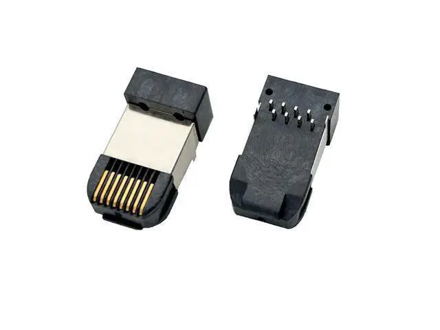 Alt view image 3 of 7 - RJ45 Network Connector Modular Plug, cat.5e 8-Pin Ethernet Plug with Gold-Plated Contacts, Black Housing for PCB 10PCS per Bag