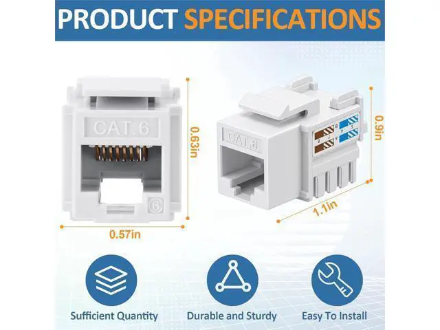 Alt view image 2 of 6 - Hoteam 125 Pcs Cat6 Keystone Jacks, Rj45 Ethernet Modular Coupler Punch Down Insert, 90-Degree UTP Connector for Wall Plate, Panel and Surface Mount Box (White)