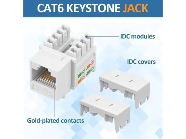 Alt view image 4 of 6 - Hoteam 125 Pcs Cat6 Keystone Jacks, Rj45 Ethernet Modular Coupler Punch Down Insert, 90-Degree UTP Connector for Wall Plate, Panel and Surface Mount Box (White)