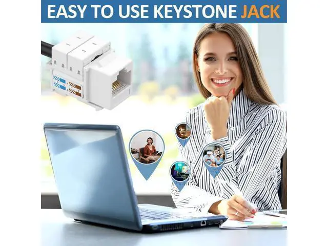 Alt view image 6 of 6 - Hoteam 125 Pcs Cat6 Keystone Jacks, Rj45 Ethernet Modular Coupler Punch Down Insert, 90-Degree UTP Connector for Wall Plate, Panel and Surface Mount Box (White)