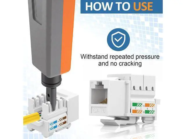Alt view image 3 of 6 - Hoteam 125 Pcs Cat6 Keystone Jacks, Rj45 Ethernet Modular Coupler Punch Down Insert, 90-Degree UTP Connector for Wall Plate, Panel and Surface Mount Box (White)