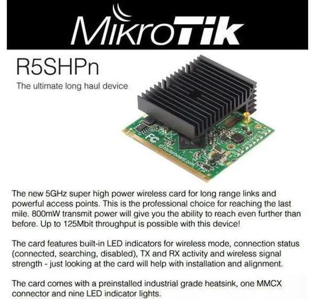 Main image of Mikrotik R5SHPn 802.11a/n Super High Power MiniPCI card with MMCX connector