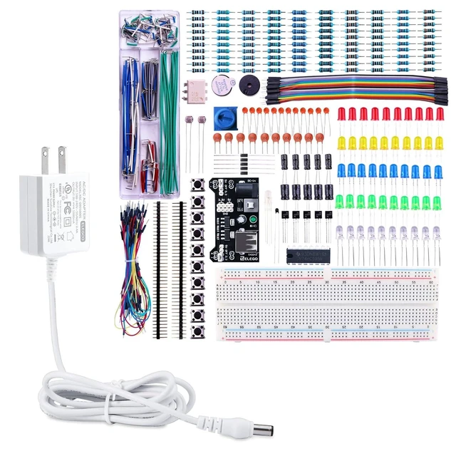 Main image of ELEGOO Upgraded Electronics Fun Kit w/Power Supply Module & ELEGOO AC 100V-240V Converter Adapter DC 9V 1A Power Supply US Plug