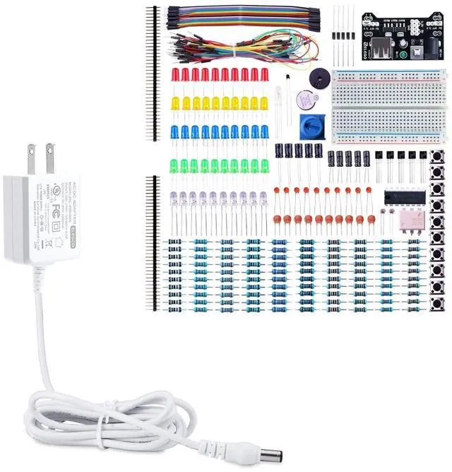 Main image of ELEGOO Electronic Fun Kit and 9V 1A Adapter Bundle, for Breadboard Circuits, Learning Experiments and Compatible 9V Power Projects