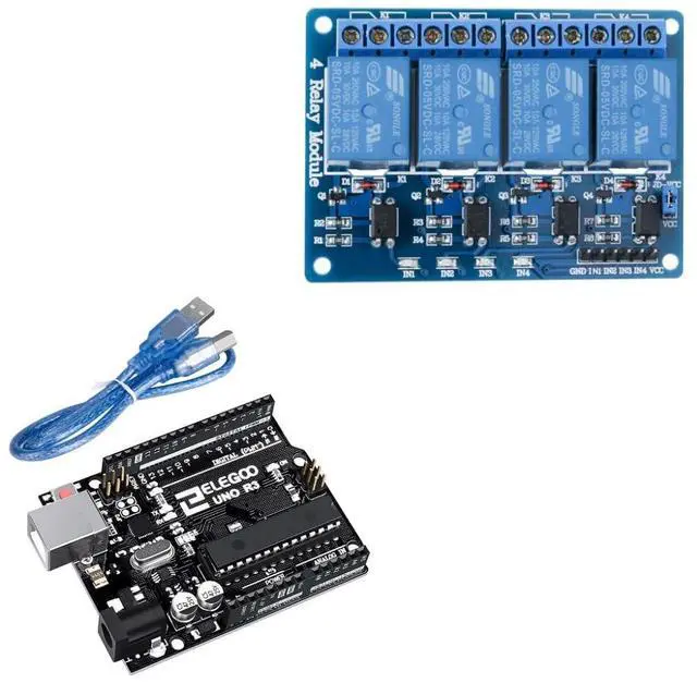 Main image of ELEGOO 4-Channel Relay Module and UNO R3 Board, for Automation, Switching Experiments, Control Projects and Electronics Labs