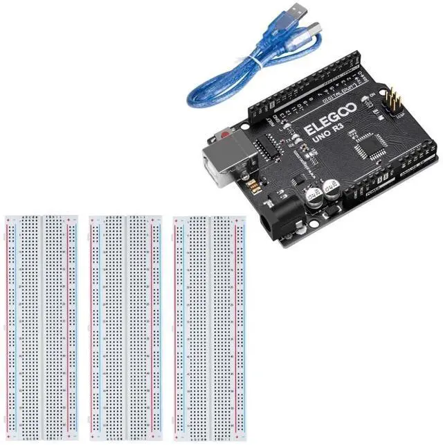 Main image of ELEGOO UNO R3 CH340C Board and 3PCS 830-Point Boards, for Breadboard Circuits, Prototyping, STEM Labs and Electronics Practice