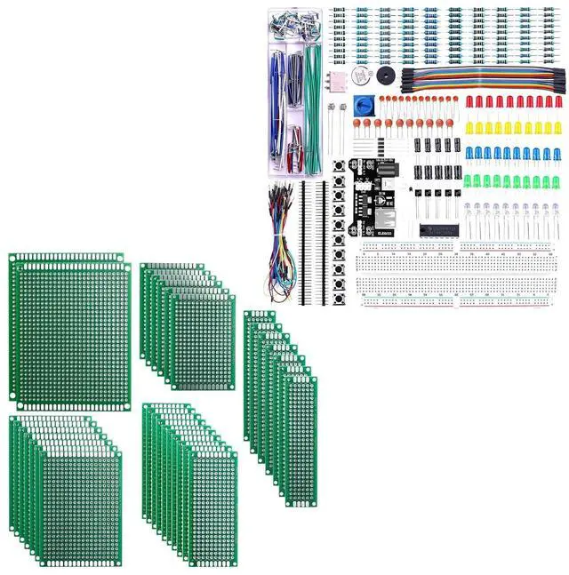 Main image of ELEGOO PCB Prototype Board Kit with Fun Kit Electronics Project Bundle
