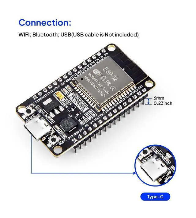 Alt view image 5 of 7 - ELEGOO 3PCS ESP32 Dev Boards, ESP-WROOM-32, USB-C, WiFi Bluetooth 4.2