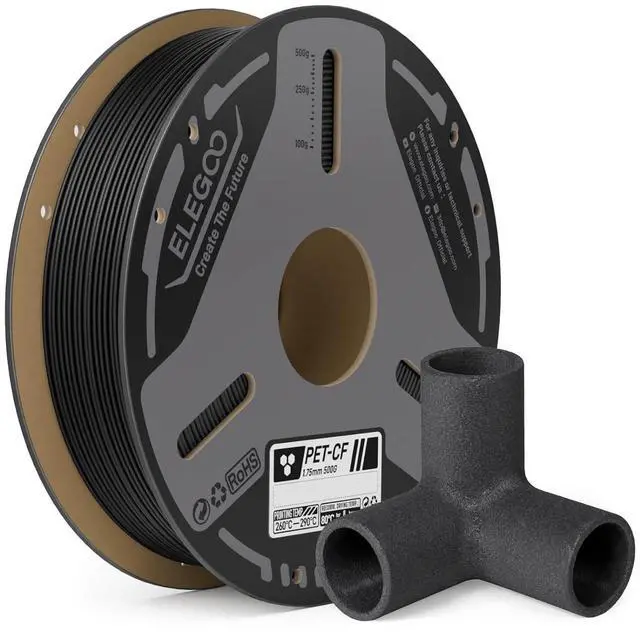 Main image of ELEGOO PET-CF 3D Printer Filament 1.75mm Black 0.5KG