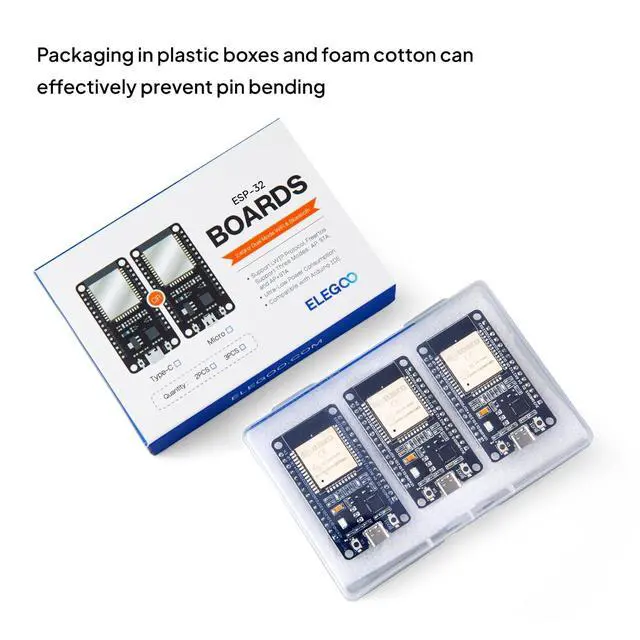 Alt view image 7 of 7 - ELEGOO 3PCS ESP32 Dev Boards, ESP-WROOM-32, USB-C, WiFi Bluetooth 4.2