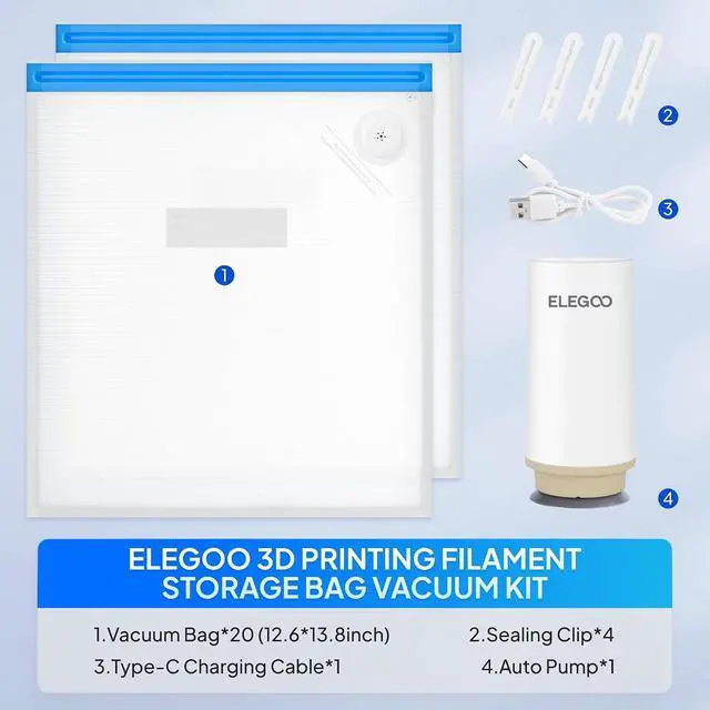 Alt view image 5 of 7 - ELEGOO 20pcs Filament Storage Bags with Auto Pump and 4pcs Sealing Clips