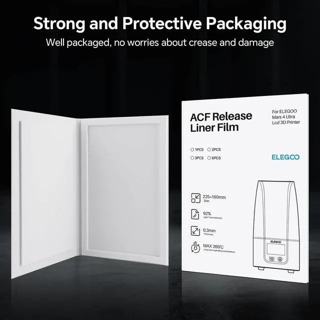 Alt view image 7 of 7 - ELEGOO 5PCS ACF Release Liner Film for Mars 4 Ultra LCD 3D Printer with Less Release Tension, Support 3X Faster Printing, 225x160mm, 0.3mm Thickness